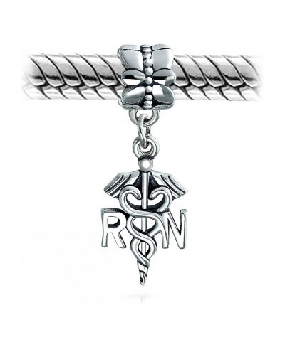 Nurse Nursing RN Registered Caduceus Cross Shape Dangle Charm Bead For Women Graduate Enamel .925 Sterling Silver Fits Europe...