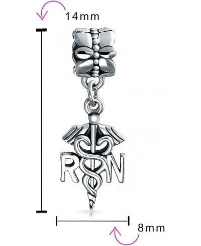 Nurse Nursing RN Registered Caduceus Cross Shape Dangle Charm Bead For Women Graduate Enamel .925 Sterling Silver Fits Europe...