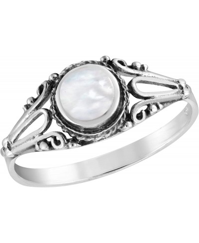 Swirled Vintage Embrace Round White Mother of Pearl .925 Sterling Silver Ring Classic Wedding Rings For Women Trendy Comfort ...