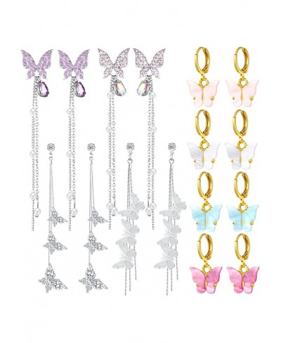 8 Pairs Butterfly Earrings for Women Dangle Hoop Tassel Earrings Crystal Pendant Charm Earrings for Women Girls Jewelry Gift ...