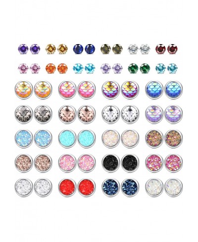 32 Pairs Stainless Steel Druzy Stud Earrings Set Cubic Zirconia Stud Earings for Women Resin Round Flat Back Mixed Shinny Col...