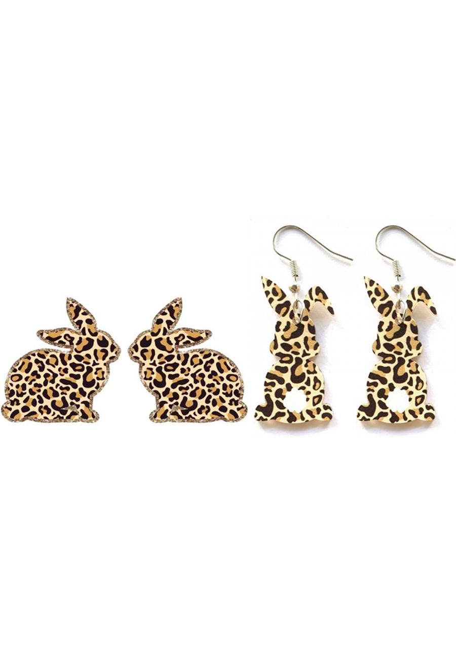 2Pcs Bunny Earrings for Women Easter Earrings Easter Gifts for Girls Leopard Print Bunny Stud Earrings Delicate Bunny Earring...