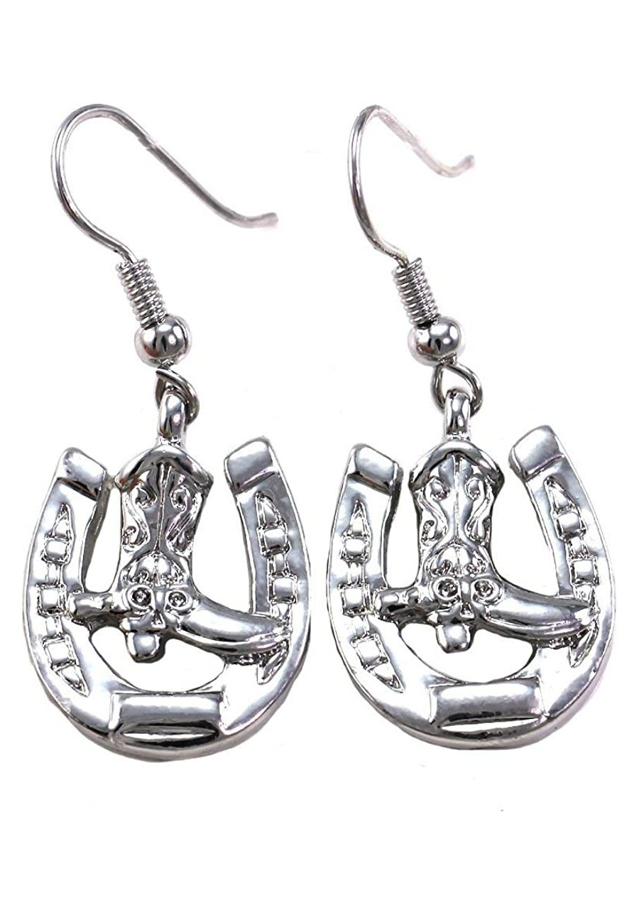 Horseshoe Horse Shoe Cowgirl Cowboy Boots Hoop Dangle Drop Earrings Cowgirl Charm $14.44 Drop & Dangle