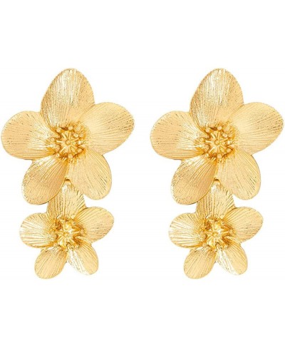 Gold Flower Statement Drop Dangle Earrings for Women Girls Boho Double Layered Brushed Daisy Flowers Stud Dangling Earring Fa...