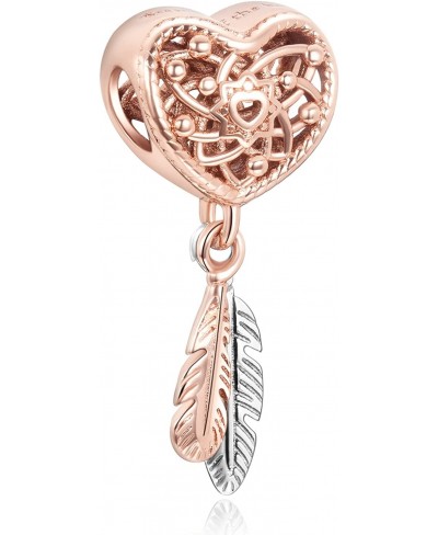 Rose Gold Dream Catcher Charms for Bracelets 925 Silver Beads for Women's Bracelets & Necklaces Dangle Pendant for Valentine'...