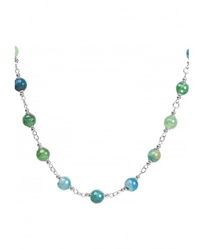 ELYA Stainless Steel Natural Mixed Green and Blue Agate Beaded Strand Necklace $19.93 Strands