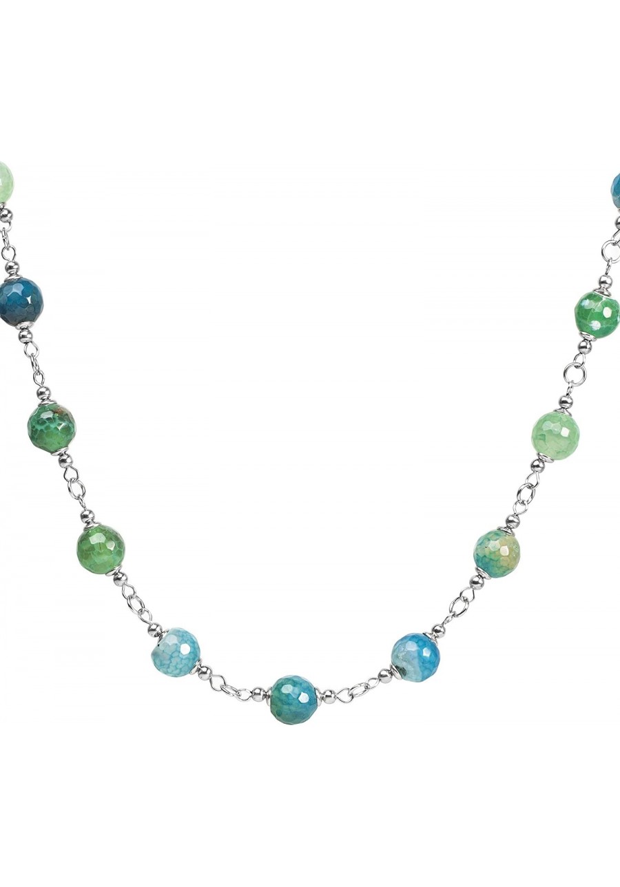 ELYA Stainless Steel Natural Mixed Green and Blue Agate Beaded Strand Necklace $19.93 Strands