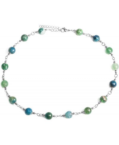 ELYA Stainless Steel Natural Mixed Green and Blue Agate Beaded Strand Necklace $19.93 Strands