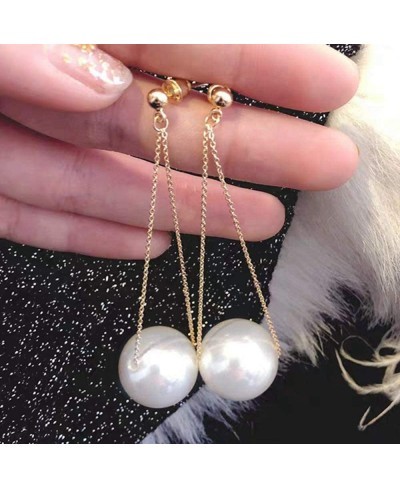 Vintage Gold Big Pearl Dangle Long Tassel Earrings Big Pearls Drop Statement Earrings for Women Girls $8.53 Drop & Dangle