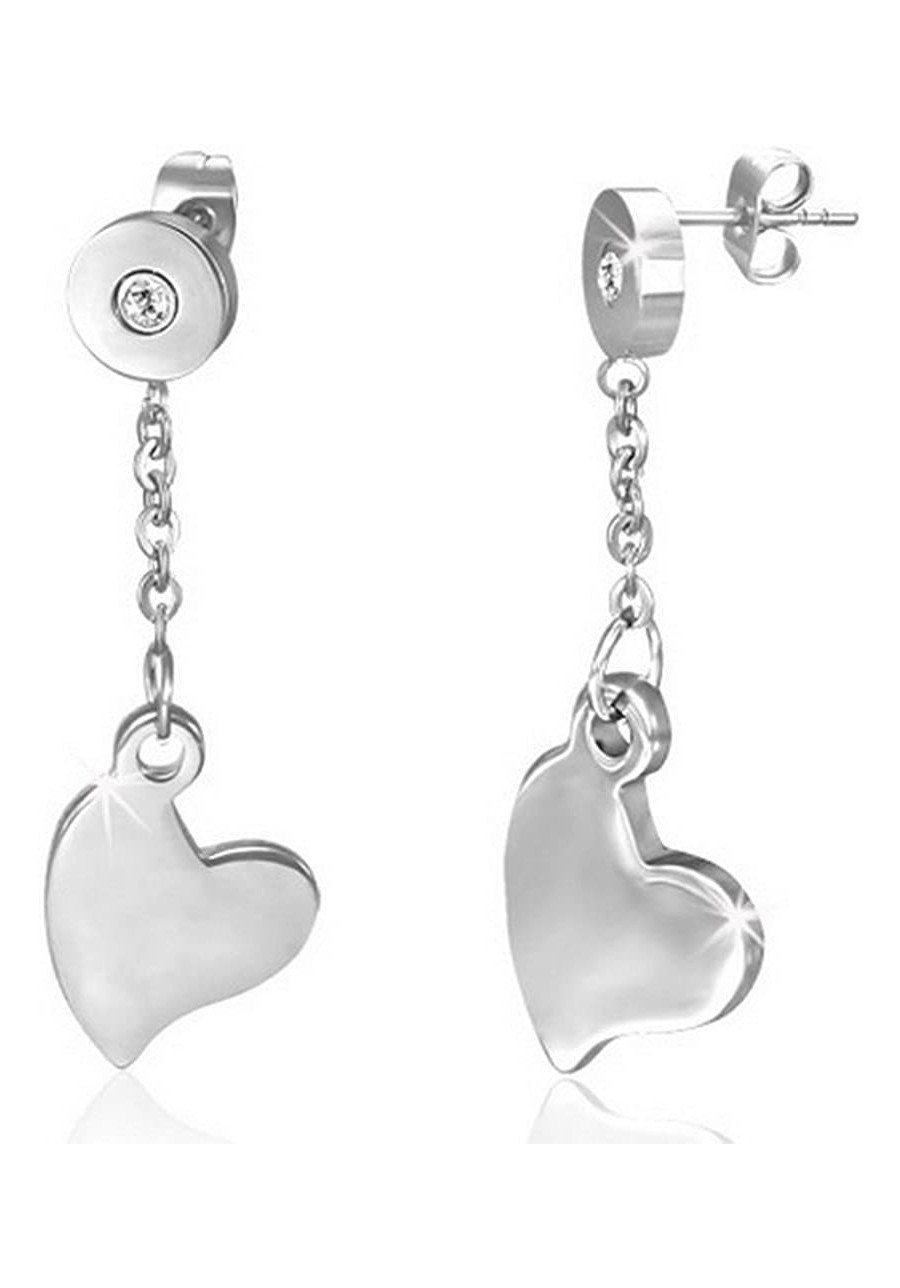 Stainless Steel Silver-Tone Love Heart White CZ Dangle Drop Womens Earrings $12.25 Drop & Dangle