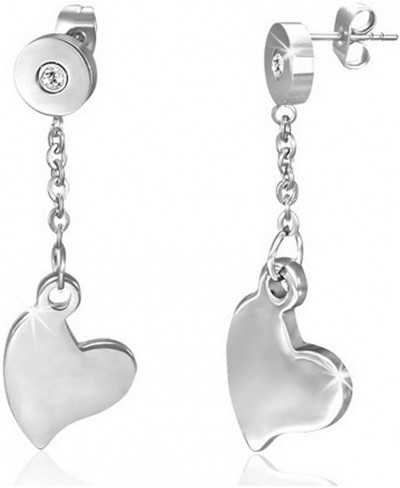 Stainless Steel Silver-Tone Love Heart White CZ Dangle Drop Womens Earrings $12.25 Drop & Dangle