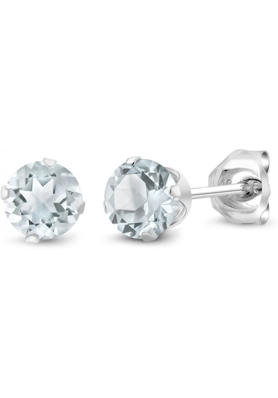 925 Sterling Silver Sky Blue Aquamarine Stud Ladies Solitaire Earrings (0.44 Ct Round 4MM) $41.04 Stud