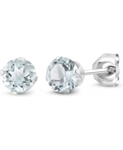 925 Sterling Silver Sky Blue Aquamarine Stud Ladies Solitaire Earrings (0.44 Ct Round 4MM) $41.04 Stud