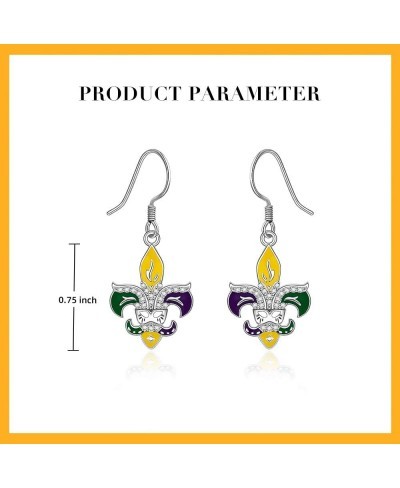 Prom Mardi Gras Earrings for Women Teen Girls Dangle S925 Sterling Silver Drop Hook Fashion Charm Dainty Fleur De Lis Crystal...