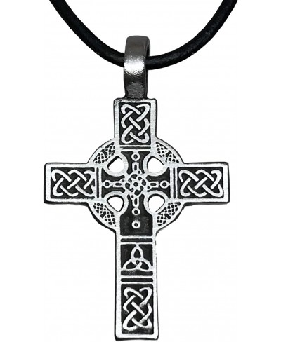 Pewter Celtic Cross with Triquetra Knot Design Pendant Leather Necklace $9.45 Pendants & Coins