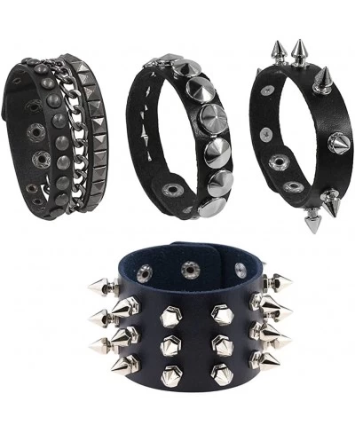 4 Pieces Punk Studded Bracelet Rivets Bracelet Leather Rivets Bracelet Cuff for Men Women Hip Hop Party Jewelry $10.16 Cuff