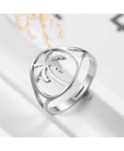 Stainless Steel Statement Ring Palm Tree Simple Womens Ring Vacation Holiday Jewelry $11.05 Statement