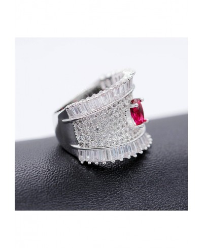 Gothic Wide Band Red Eye Rings with Baguette Round Cubic Zirconia Stones White Gold Plated Fashion Anniversary Jewelry (Size ...