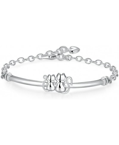 Fashion Jewelry 925 Sterling Silver Plated Cute Cat Chain Bracelet $15.35 Link