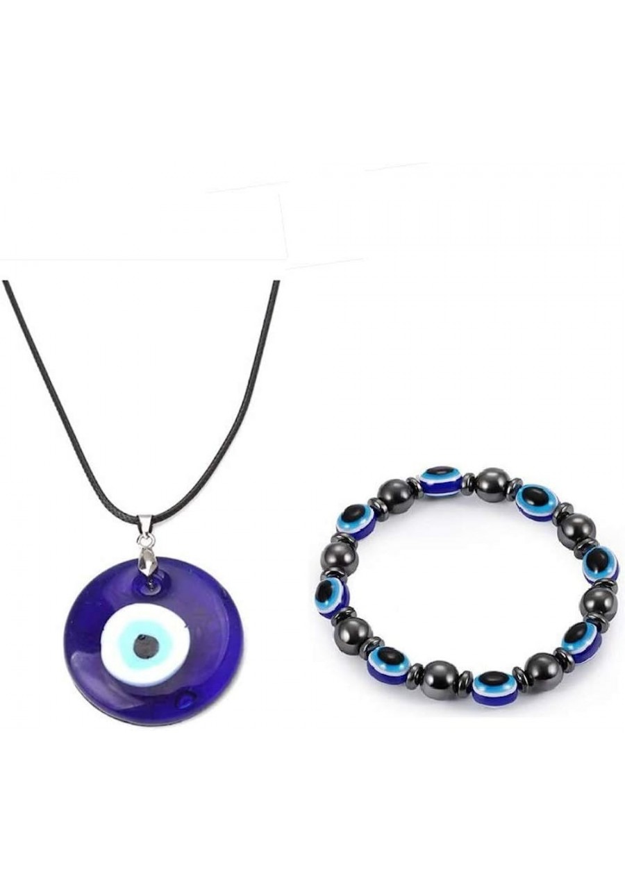 Evil Eye Pendant Necklace Glass Leather Rope Chain Turkish Protect Lucky Necklace for Women Men $10.16 Jewelry Sets