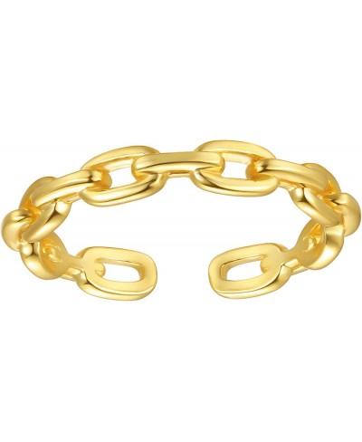 18K Gold Plated Sterling Silver Chain Link Ring Simple Stacking Band Open Rings for Women Adjustable $16.79 Bands