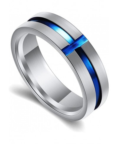 Fashion Blue Epoxy Stainless Steel Cross Band Ring $11.95 Bands