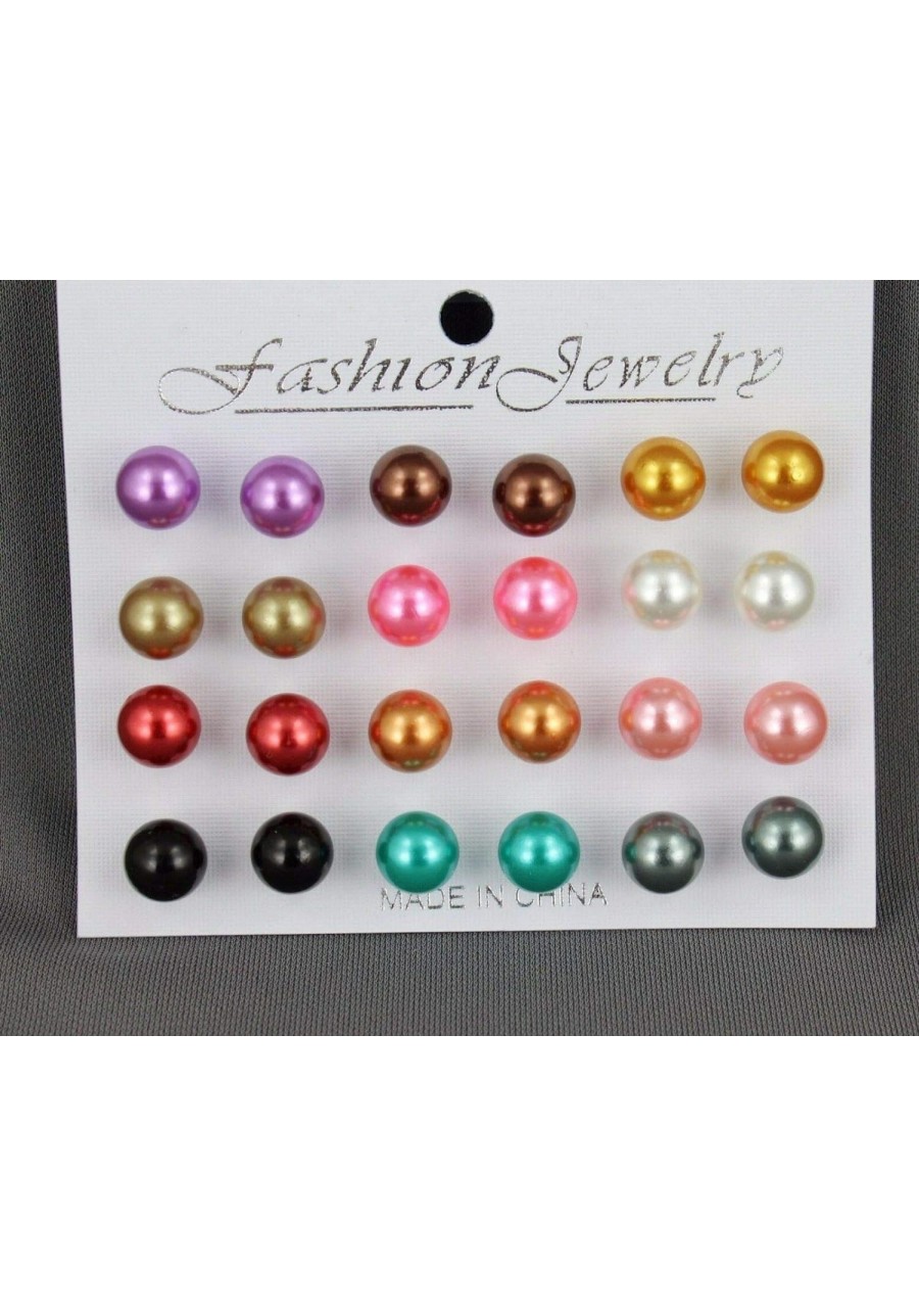 12 Pair Faux Pearl Earrings Bead Ball Stud Post Earrings Set Pack Multi Color Fashion Jewelry for Women Man $10.77 Stud