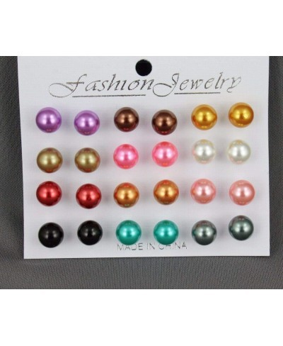 12 Pair Faux Pearl Earrings Bead Ball Stud Post Earrings Set Pack Multi Color Fashion Jewelry for Women Man $10.77 Stud