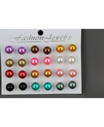 12 Pair Faux Pearl Earrings Bead Ball Stud Post Earrings Set Pack Multi Color Fashion Jewelry for Women Man $10.77 Stud