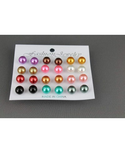 12 Pair Faux Pearl Earrings Bead Ball Stud Post Earrings Set Pack Multi Color Fashion Jewelry for Women Man $10.77 Stud