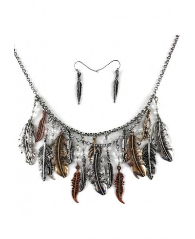 Bohemian Metal Gold Silver Rose Gold Patina Feather Pendants Necklace $30.46 Pendant Necklaces