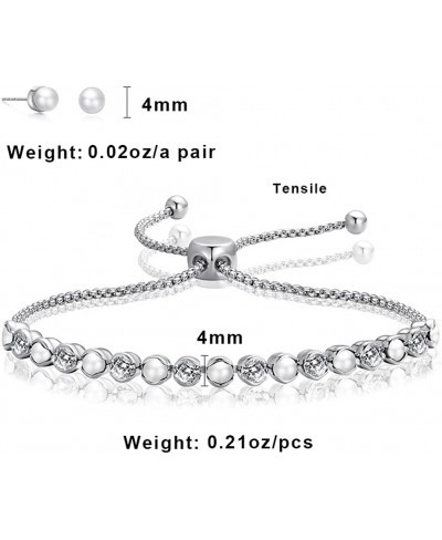 Silver Birthstone Bracelets For Women Girls CZ Stones Adjustable Slider Bracelets Rhodium Tennis Bracelet And Stud Earrings S...