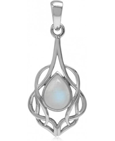 Natural Moonstone White Gold Plated 925 Sterling Silver Celtic Knot Drop Solitaire Pendant $17.72 Pendants & Coins