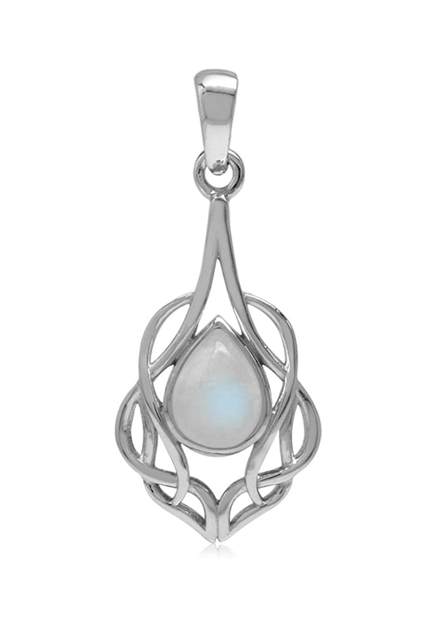 Natural Moonstone White Gold Plated 925 Sterling Silver Celtic Knot Drop Solitaire Pendant $17.72 Pendants & Coins