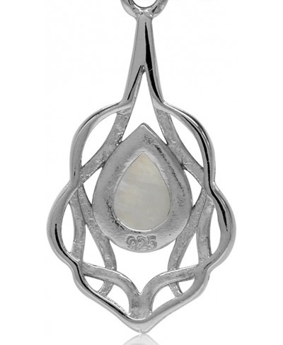 Natural Moonstone White Gold Plated 925 Sterling Silver Celtic Knot Drop Solitaire Pendant $17.72 Pendants & Coins