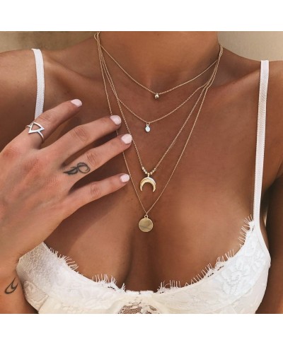 Multilayer Choker Gold Moon Star Necklace Bohemian Moon Pendant Charm Women Jewelry $12.18 Chains