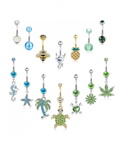 14Pcs 14G Belly Button Rings for Women Surgical Steel Cute Navel Rings Body Piercing Jewelry Dangle Belly Button Ring Set $13...
