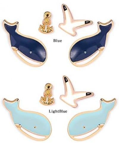 4pcs/Set Cartoon Blue Whale Nautical Anchor Seagull Design Rhinestone Studs Earring Sets Jewelry $11.66 Jewelry Sets