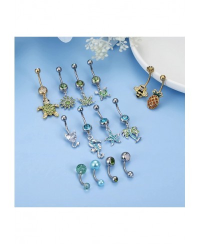 14Pcs 14G Belly Button Rings for Women Surgical Steel Cute Navel Rings Body Piercing Jewelry Dangle Belly Button Ring Set $13...