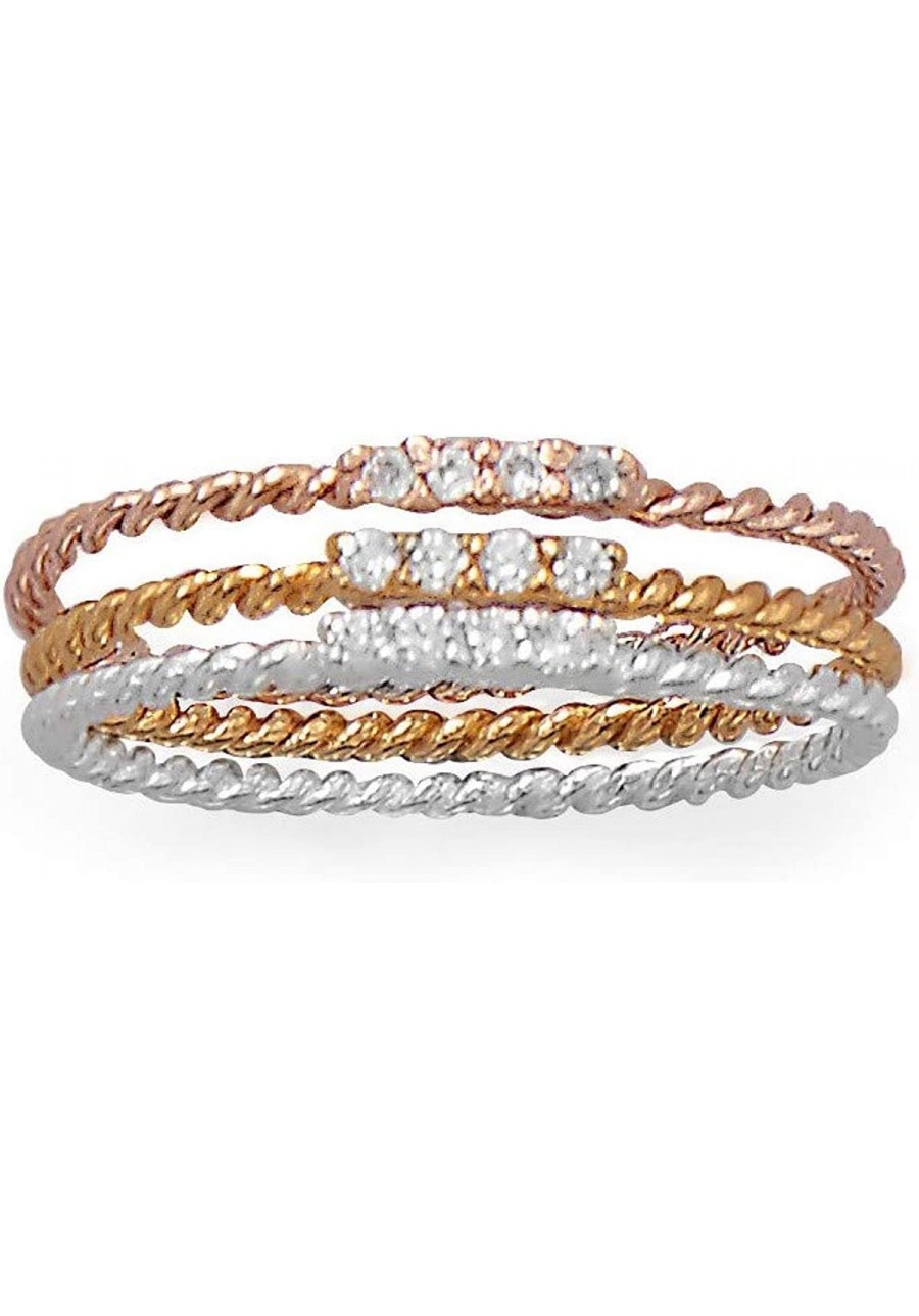 Set of 3 Stacking Rings with Cubic Zirconia Three Tone Rope Twist Band $43.12 Stacking