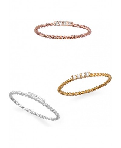 Set of 3 Stacking Rings with Cubic Zirconia Three Tone Rope Twist Band $43.12 Stacking