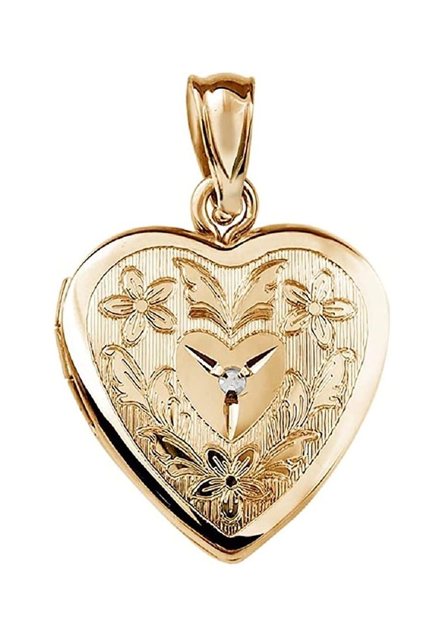 14K Gold Filled Floral Heart Photo Locket with Diamond - 2/3 inch x 2/3 inch - Includes 18 inch Chain $52.84 Lockets