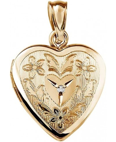 14K Gold Filled Floral Heart Photo Locket with Diamond - 2/3 inch x 2/3 inch - Includes 18 inch Chain $52.84 Lockets