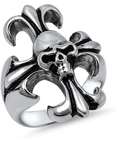 Fleur De Lis Biker Cross Skull Ring New 316L Stainless Steel Band Sizes 8-15 $13.37 Bands