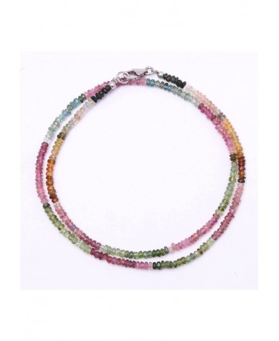 Natural Multi Tourmaline Faceted Round 925 Sterling Silver Necklace Handmade Multi Tourmaline Beaded Necklace Healing Multi T...