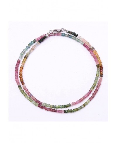 Natural Multi Tourmaline Faceted Round 925 Sterling Silver Necklace Handmade Multi Tourmaline Beaded Necklace Healing Multi T...