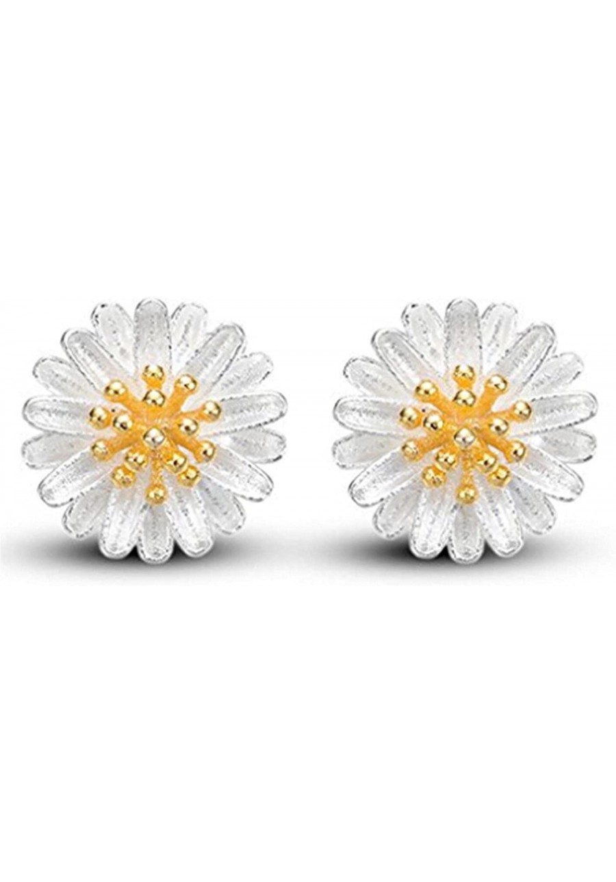 Women Silvering Daisy Earrings Silver Gold Dual-Color Daisy Flower Ear Studs $6.08 Stud