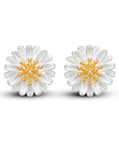 Women Silvering Daisy Earrings Silver Gold Dual-Color Daisy Flower Ear Studs $6.08 Stud