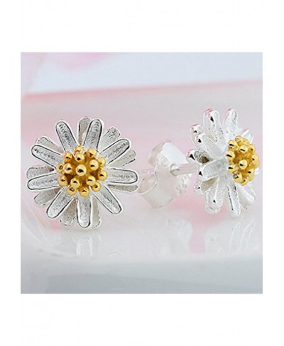 Women Silvering Daisy Earrings Silver Gold Dual-Color Daisy Flower Ear Studs $6.08 Stud