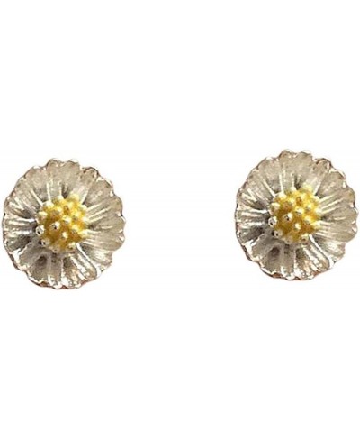 Women Silvering Daisy Earrings Silver Gold Dual-Color Daisy Flower Ear Studs $6.08 Stud